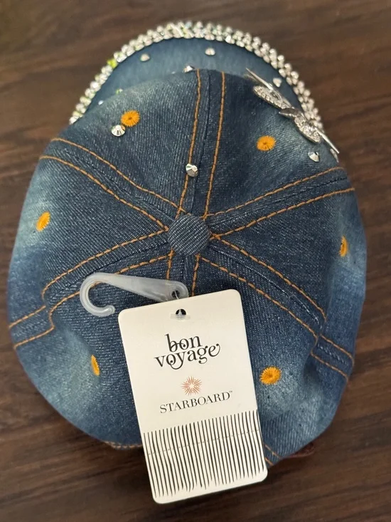 Bon Voyage Denim Cap with Crystal Floral Accent , New w/ Tag - Picture 6 of 10